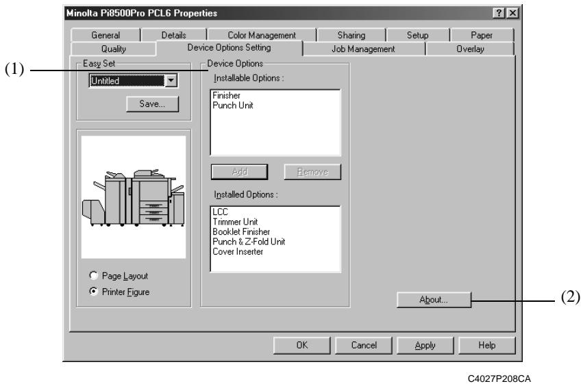 KONICA MINOLTA PI8500PRO - Functions of the Device Options Setting tab - 1