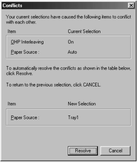 KONICA MINOLTA PI8500PRO - Functions of the Conflicts dialog box - 1