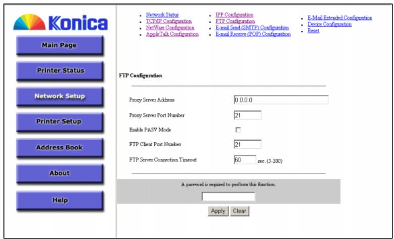 KONICA MINOLTA 7145 NETWORK SCANNER - From the top menu, select FTP Configuration page. The FTP Configuration page opens. - 1