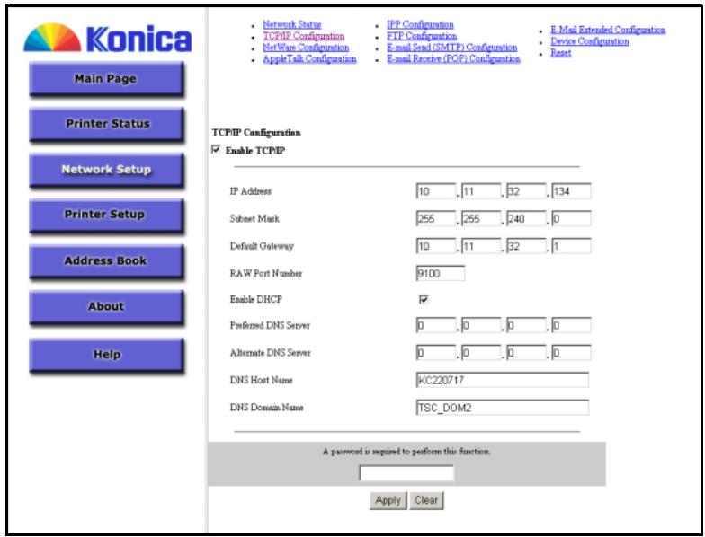KONICA MINOLTA 7145 NETWORK SCANNER - From the top menu, select TCP/IP Configuration. The TCP/IP Configuration page opens. - 1