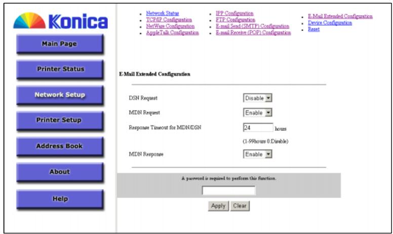 KONICA MINOLTA 7145 NETWORK SCANNER - From the top menu, select the E-Mail Extended Configuration page. The E-Mail Extended Configuration page opens. - 1