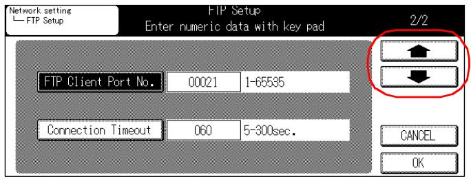 KONICA MINOLTA 7145 NETWORK SCANNER - Use [↑] or [↓] to access to [FTP Setup] screen (2/2) from screen (1/2). - 1