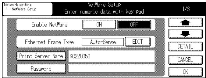 KONICA MINOLTA 7145 NETWORK SCANNER - Access to [NetWare Setup] screen (1/3) from [Network setting] screen. - 1