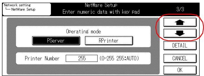 KONICA MINOLTA 7145 NETWORK SCANNER - Use the [↑] or [↓] to access [NetWare Setup] screen (3/3) from screen (2/3). - 1