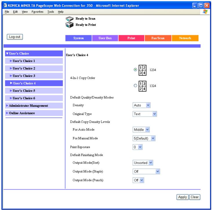 KONICA MINOLTA BIZHUB 250 PRINT - System tab - User's Choice - User's Choice 4 - 1