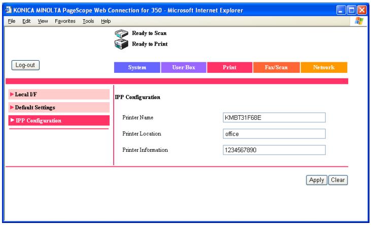 KONICA MINOLTA BIZHUB 250 PRINT - On the Print tab, click "IPP Configuration". - 1