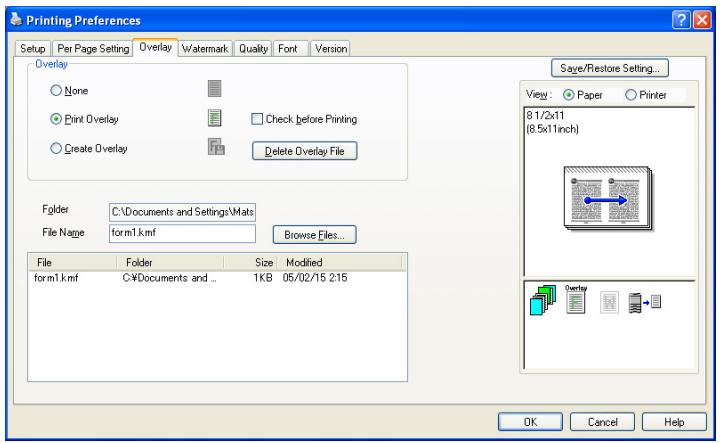 KONICA MINOLTA BIZHUB 250 PRINT - Specifying the Overlay tab settings - 1