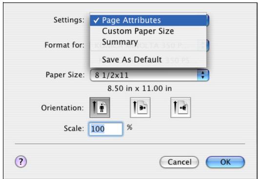 KONICA MINOLTA BIZHUB 250 PRINT - Page Attributes (basic settings) - 1