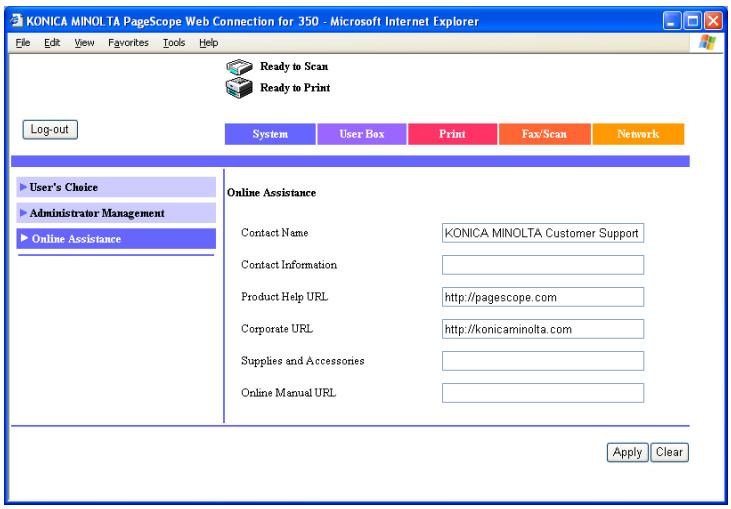 KONICA MINOLTA BIZHUB 250 PRINT - System tab - Online Assistance - 1