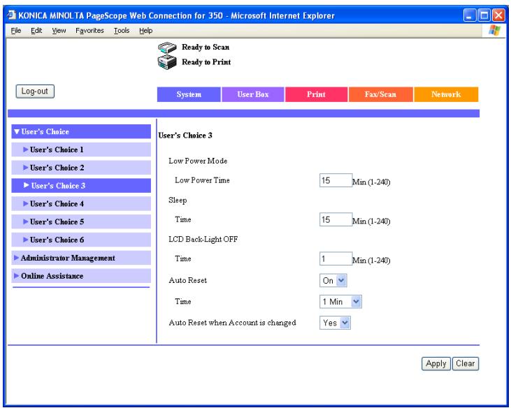 KONICA MINOLTA BIZHUB 250 PRINT - System tab - User's Choice - User's Choice 3 - 1