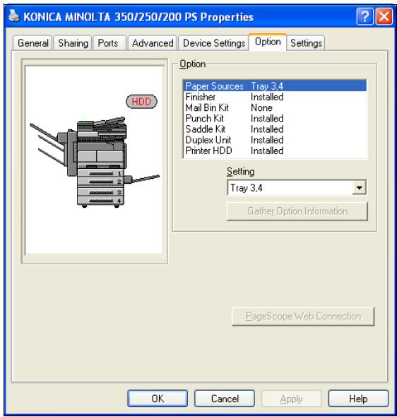 KONICA MINOLTA BIZHUB 250 PRINT - Specifying the Option tab settings - 1