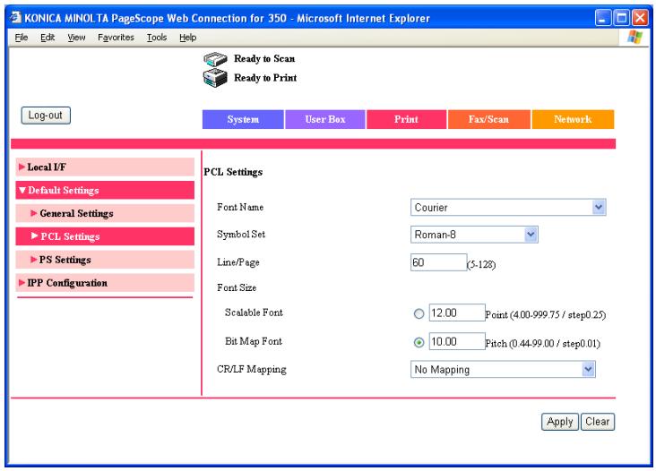 KONICA MINOLTA BIZHUB 250 PRINT - Print tab - Default Settings - PCL Settings - 1