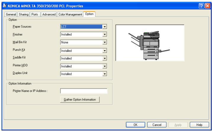 KONICA MINOLTA BIZHUB 250 PRINT - Specifying the Option tab settings - 1