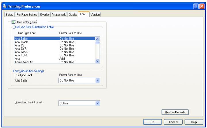 KONICA MINOLTA BIZHUB 250 PRINT - Specifying the Font tab settings - 1