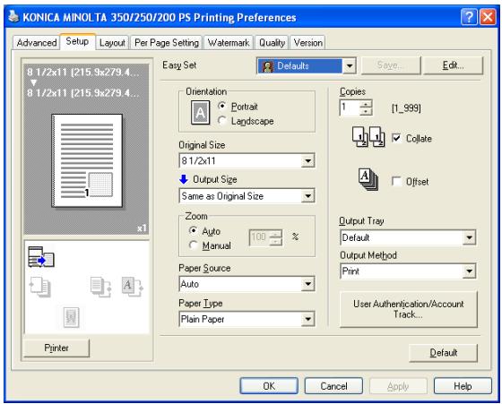 KONICA MINOLTA BIZHUB 250 PRINT - Common settings - 1