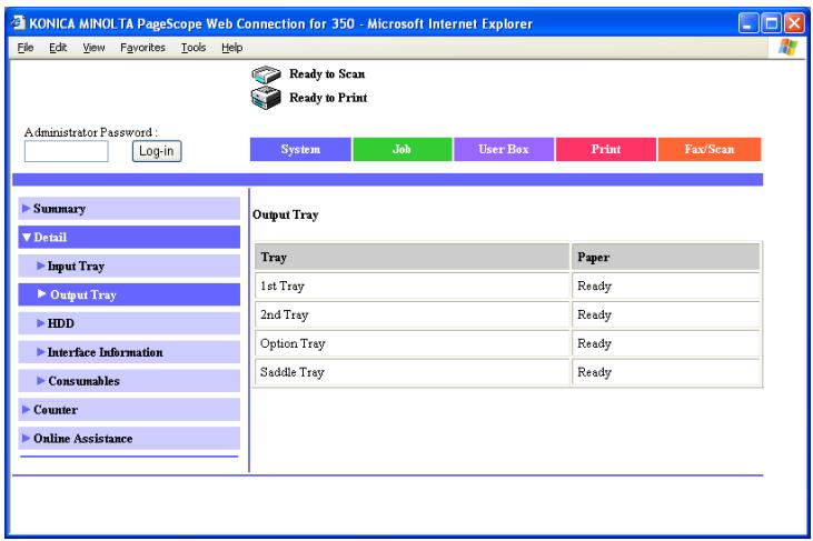 KONICA MINOLTA BIZHUB 250 PRINT - System tab - Detail - Output Tray - 1