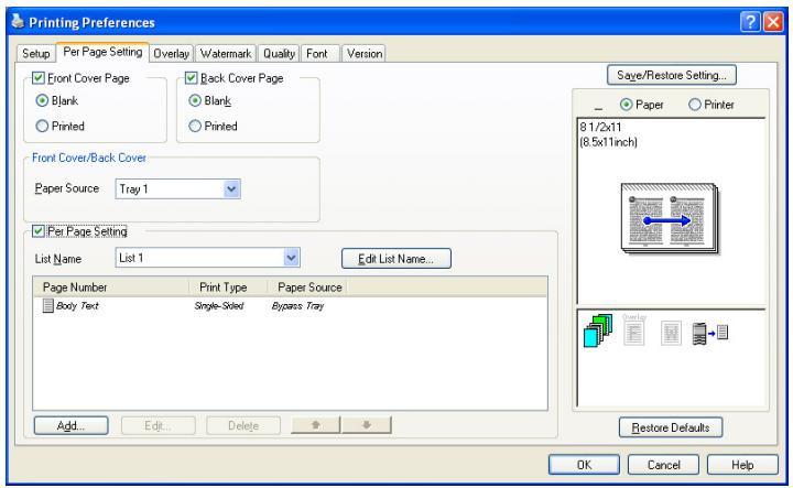 KONICA MINOLTA BIZHUB 250 PRINT - Specifying the Per Page Setting tab settings - 1
