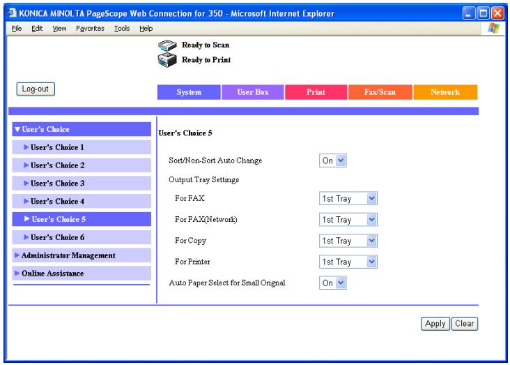 KONICA MINOLTA BIZHUB 250 PRINT - System tab - User's Choice - User's Choice 5 - 1