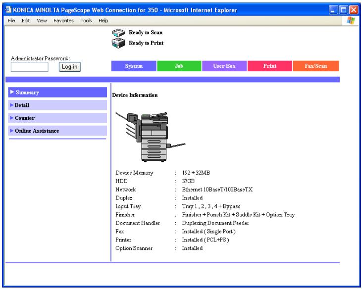 KONICA MINOLTA BIZHUB 250 PRINT - System tab - Summary - 1