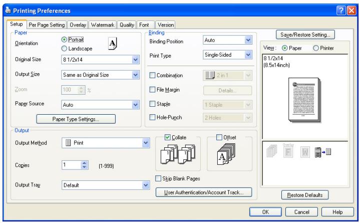 KONICA MINOLTA BIZHUB 250 PRINT - Common settings - 1