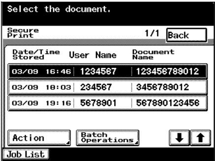 KONICA MINOLTA BIZHUB 250 PRINT - From the job list, select the job you want to print. - 1