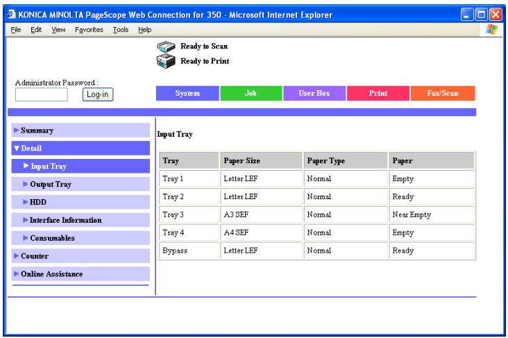 KONICA MINOLTA BIZHUB 250 PRINT - System tab - Detail - Paper Tray - 1