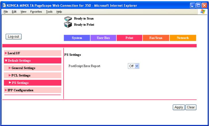 KONICA MINOLTA BIZHUB 250 PRINT - Print tab - Default Settings - PS Settings - 1
