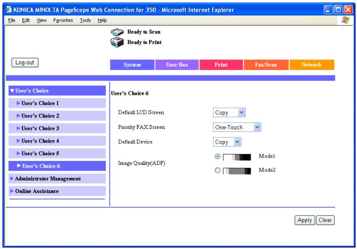 KONICA MINOLTA BIZHUB 250 PRINT - System tab - User's Choice - User's Choice 6 - 1