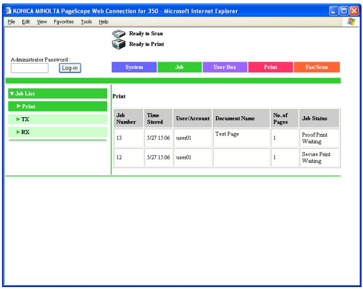 KONICA MINOLTA BIZHUB 250 PRINT - Job tab - Job List - 1