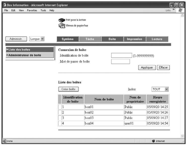 KONICA MINOLTA BIZHUB 500 - Liste des boîtes - 1