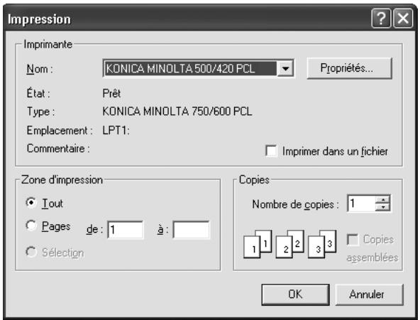 KONICA MINOLTA BIZHUB 500 - Indiquez le nombre de copies à imprimer et cliquez sur [OK]. - 1
