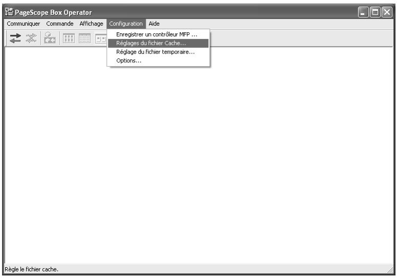 KONICA MINOLTA BIZHUB 500 - Dans le menu [Configuration], cliquez sur [Réglages du fichier Cache]. - 1