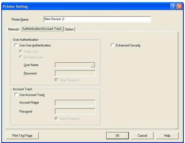 KONICA MINOLTA BIZHUB C10P - "Authentication/Account Track" tab - 1