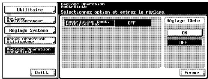 KONICA MINOLTA BIZHUB C352 - Appuyez sur [Restriction Dest. Multiples fax] et sélectionnez [ON] - 1