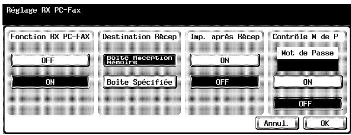 KONICA MINOLTA BIZHUB C352 - Sélectionnez [ON] pour [Fonction RX PC-FAX]. - 1