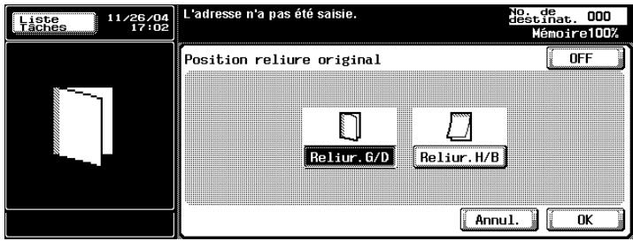 KONICA MINOLTA BIZHUB C352 - Appuyez sur [Reliure G/D] ou [Reliure H/B] pour préciser le type de reliure du document original imprimé recto-verso. - 1