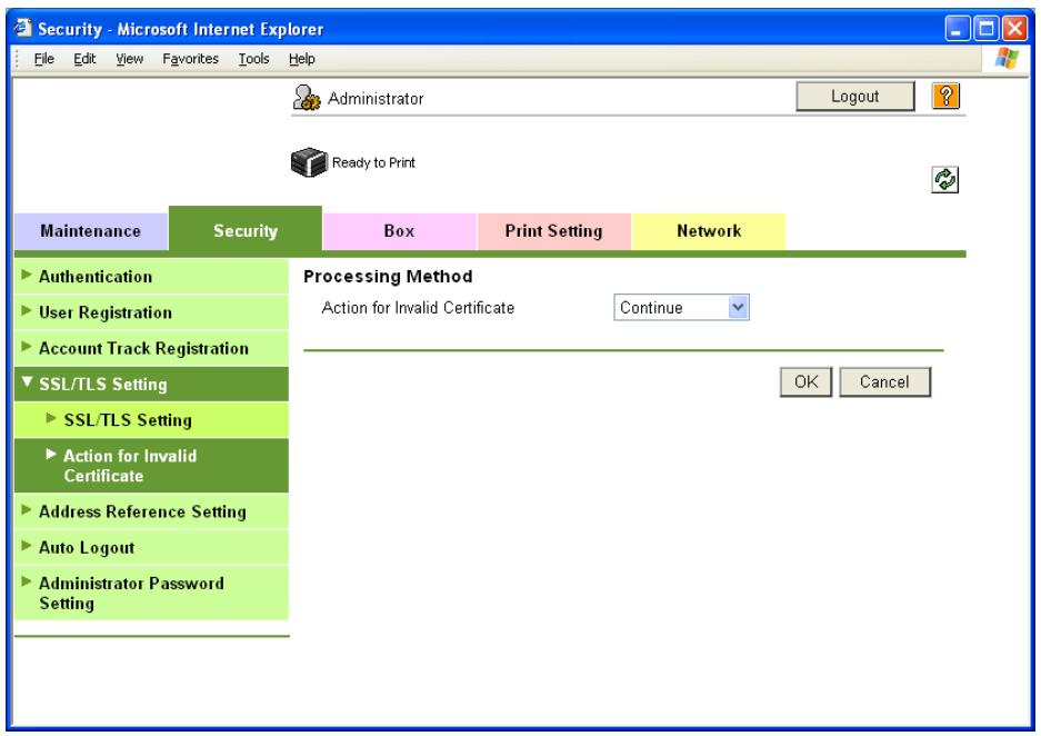 KONICA MINOLTA BIZHUB C353P - Action for Invalid Certificate - 1