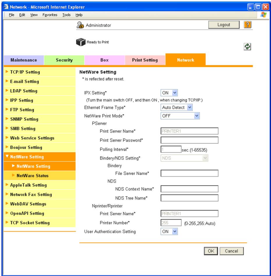 KONICA MINOLTA BIZHUB C353P - NetWare Setting - 1