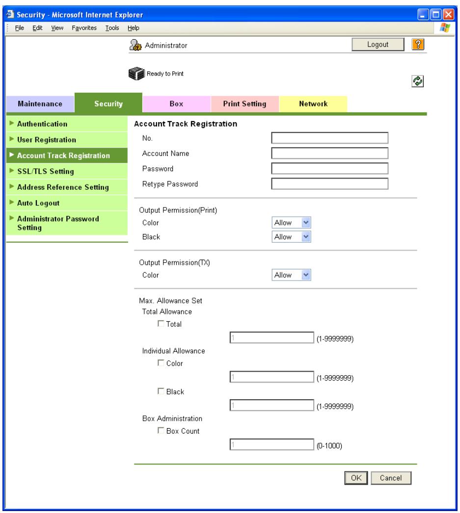 KONICA MINOLTA BIZHUB C353P - Account Track Registration - 1