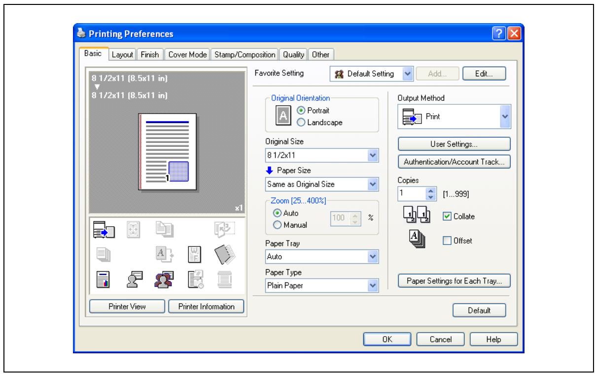 KONICA MINOLTA BIZHUB C353P - Common settings for the PCL/PS drivers - 1