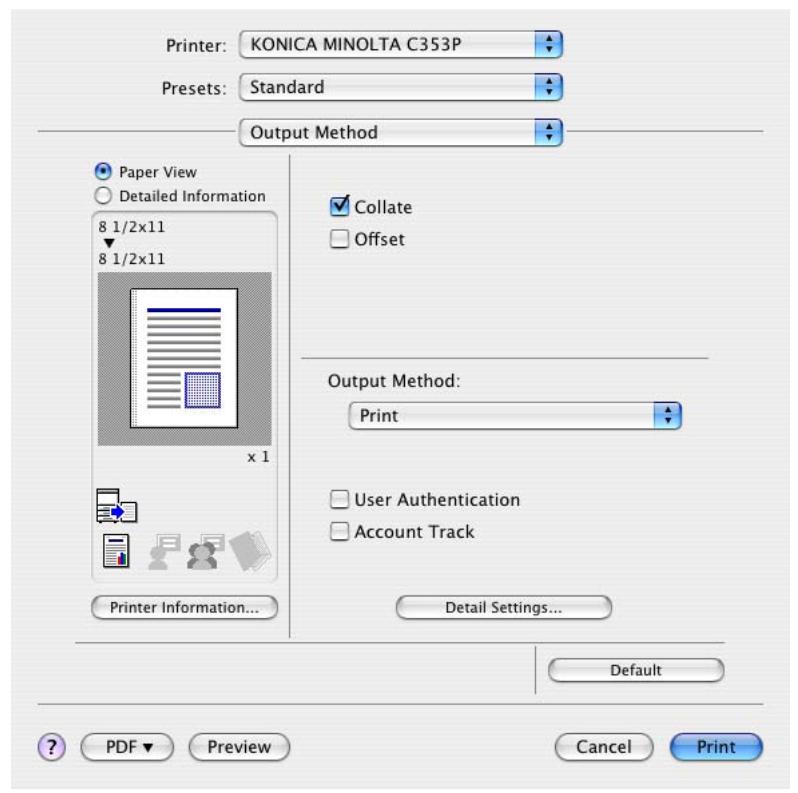 KONICA MINOLTA BIZHUB C353P - Common settings for the OS X printer driver - 1