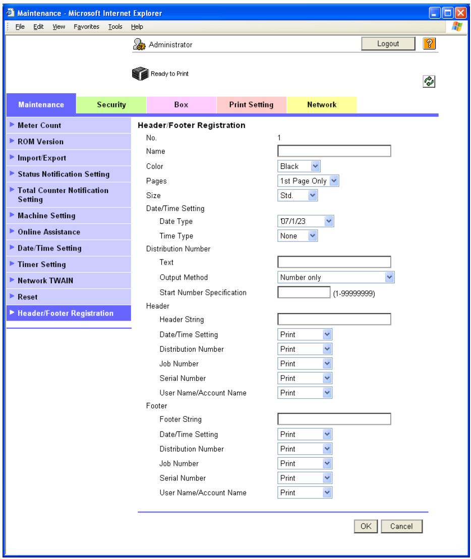 KONICA MINOLTA BIZHUB C353P - Header/Footer Registration - 1