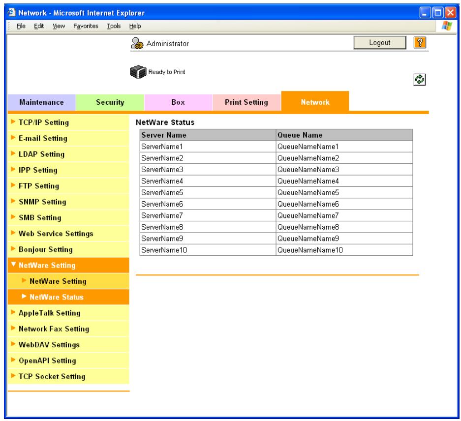 KONICA MINOLTA BIZHUB C353P - NetWare Status - 1