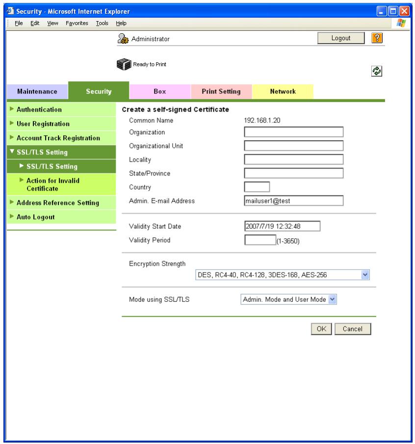 KONICA MINOLTA BIZHUB C353P - Create a self-signed Certificate - 1