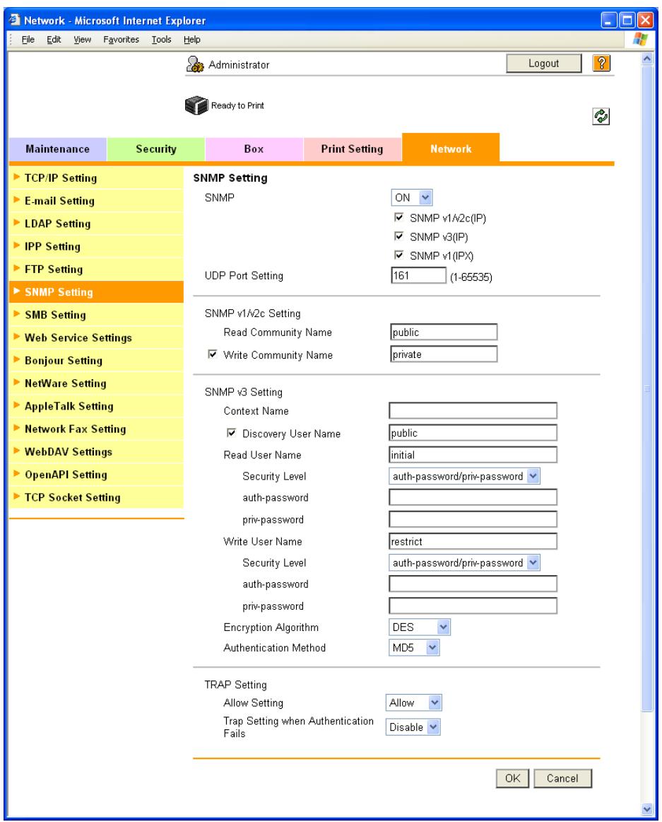 KONICA MINOLTA BIZHUB C353P - SNMP Setting - 1