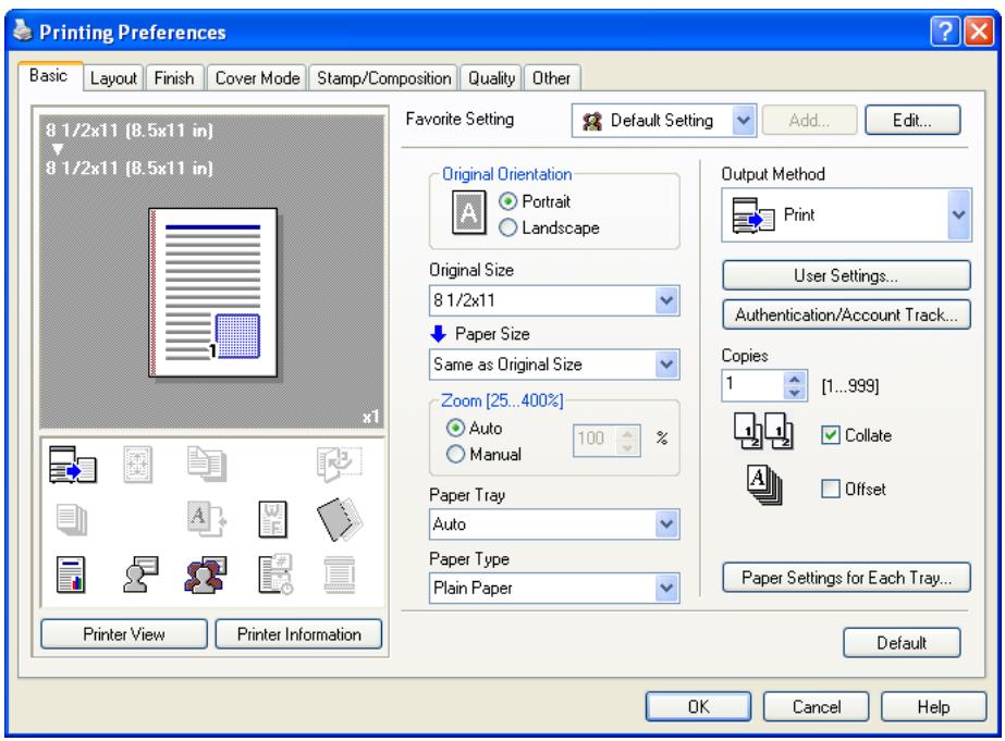 KONICA MINOLTA BIZHUB C353P - Basic tab - 1