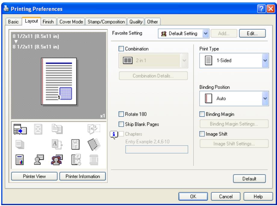 KONICA MINOLTA BIZHUB C353P - Layout tab - 1