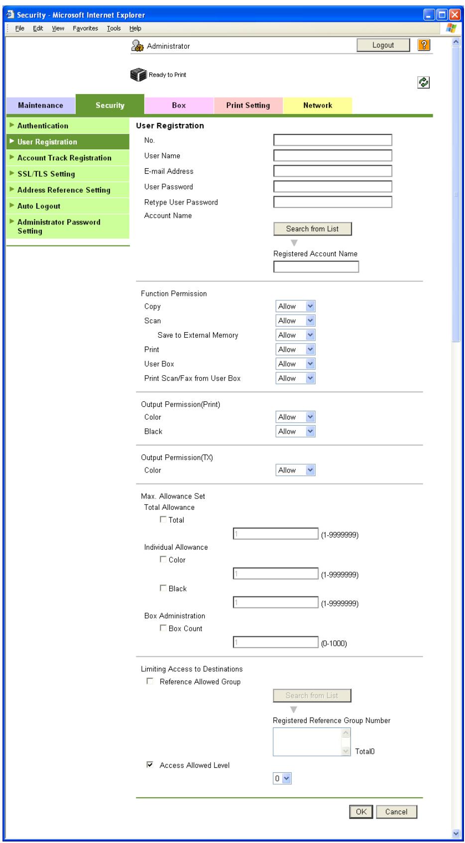 KONICA MINOLTA BIZHUB C353P - User Registration - 1