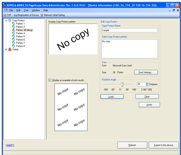 KONICA MINOLTA COPY PROTECTION UTILITY - Specifying the rotation angle of copy protection text - 1