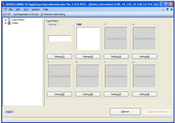 KONICA MINOLTA COPY PROTECTION UTILITY - Open the pattern settings window. - 1